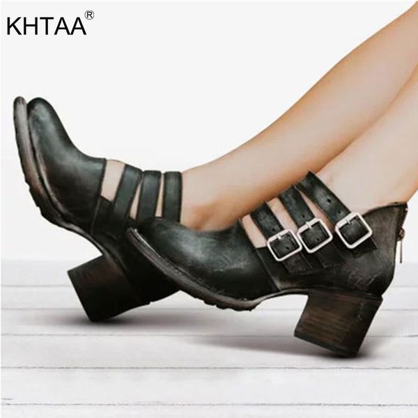 

dress shoes women mary janes buckle strap vintage leather pumps zip round toe retro ladies mid heels plus size fashion female autumn, Black
