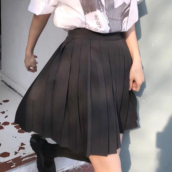 

skirts summer women high waist skirt elastic pleated solid color pastel y2k vintage harajuku mini, Black