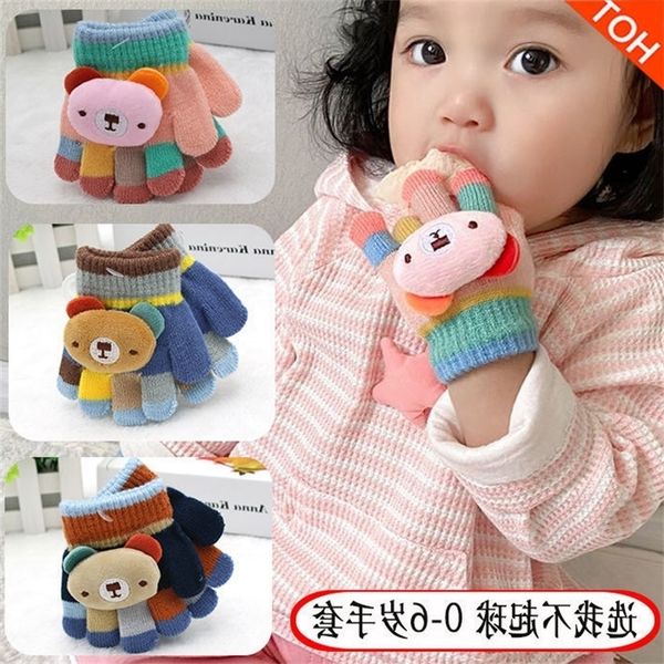 

baby gloves autumn and winter 1-2 years old 0-3-6 baby children thin cute cartoon warm five fingers, Black