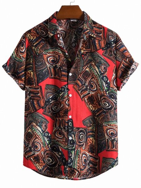 

men allover print curved hem shirt g43c#, White;black