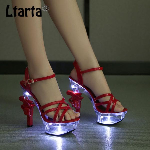 

34-43 led light size shape heels gun heel crystal high sandals women's summer shoes wedding lfd dress, Black
