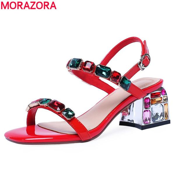 

sandals morazora 2021 arrival genuine leather women shoes rhinestone high heels party wedding summer female, Black