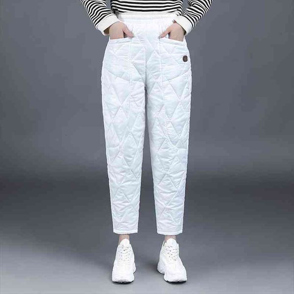 

plus size 4xl winter womens pant warm radish casual thick cotton padded snow wear loose white ankle-length trousers, Black;white