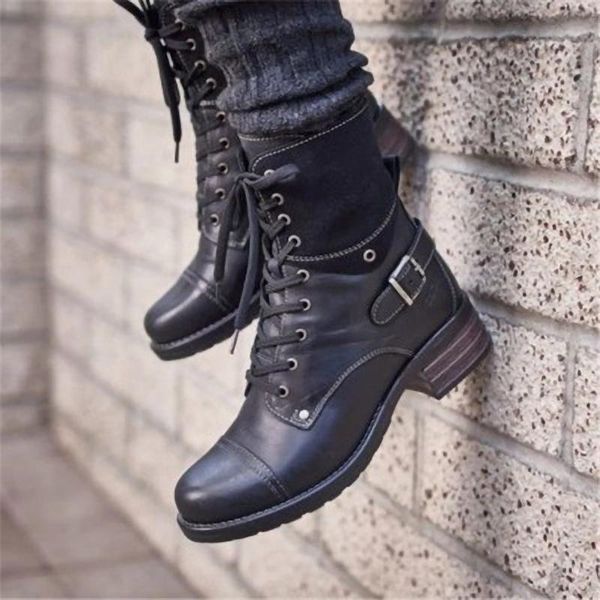 

leisure low heel 40-43 round head strapping autumn winter 2021 short boots, Black