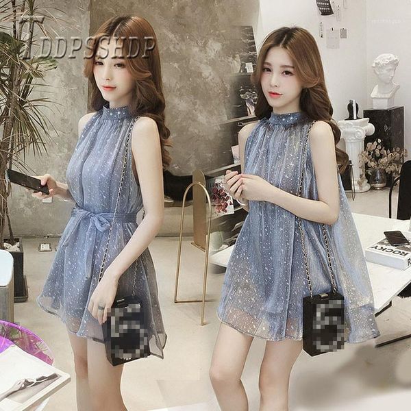 

summer shiny women dress korean sleeveless female dresses casual, Black;gray