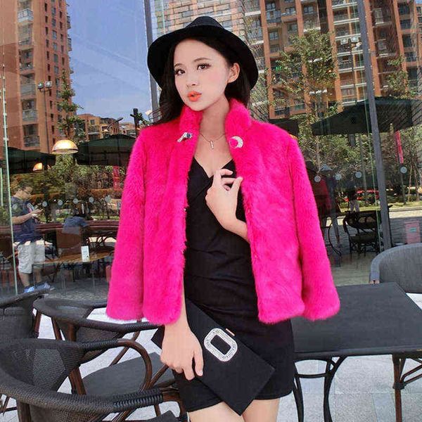 

short women's fur coat snow rabbit hair korean slim fit winter seven sleeve is 211207, Black