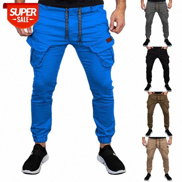 

solid color casual trousers men's tie-foot overalls #pw8n, Blue