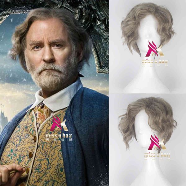 

beautiful hair beauty and beast morris wavy dark gray short cos animation wig, Black