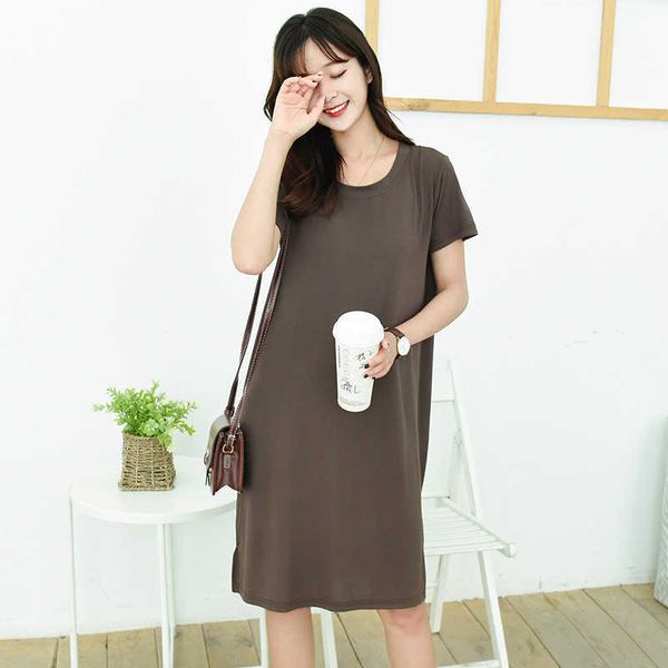 

summer dress casual o-neck 6 colors short sleeve beach modal cotton t shirt mini dress black roupas femininas 210625, Black;gray
