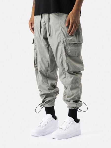 

men drawstring flap pocket cargo pants v3s5#, Black