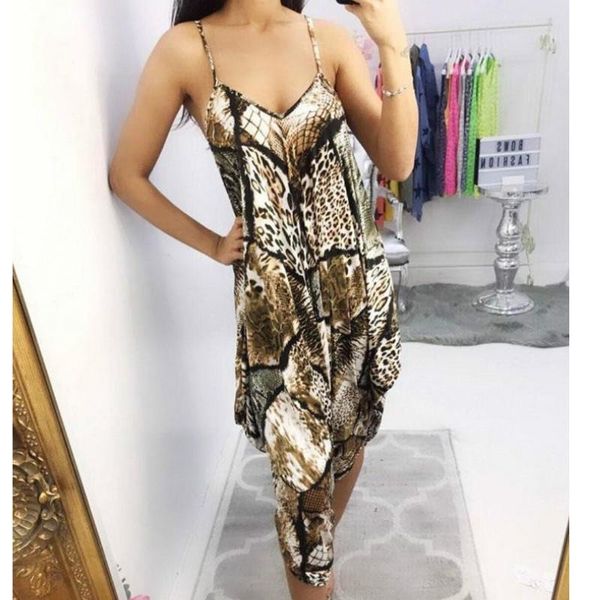 

women's jumpsuits & rompers hirigin women strappy v neck leopard bib cargo pants hip hop harem jumpsuit romper playsuit 2021, Black;white