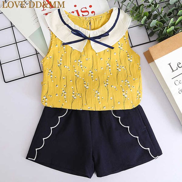 

love dd&mm girls clothing sets summer children's clothing girls bow lapel vest jacket + wave side shorts two-piece suit 210715, White