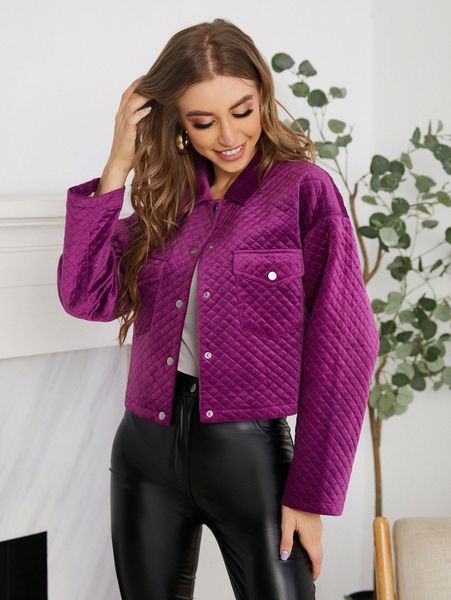 

snap button flap pocket quilted coat v5ft#, Black