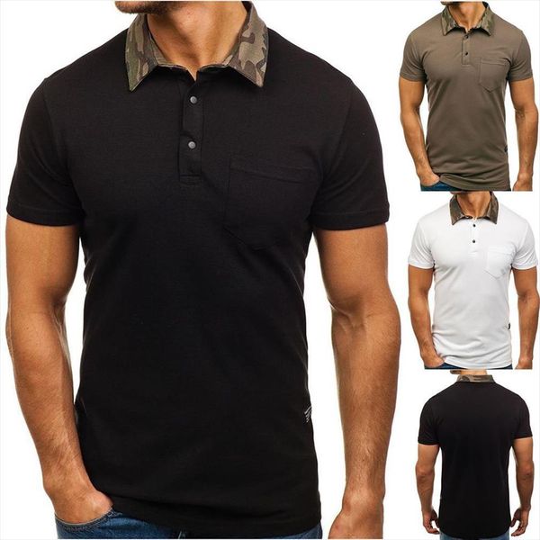

summer shirt casual short sleeve men polo fashion colorblock collar breathable clothing brand, White;black