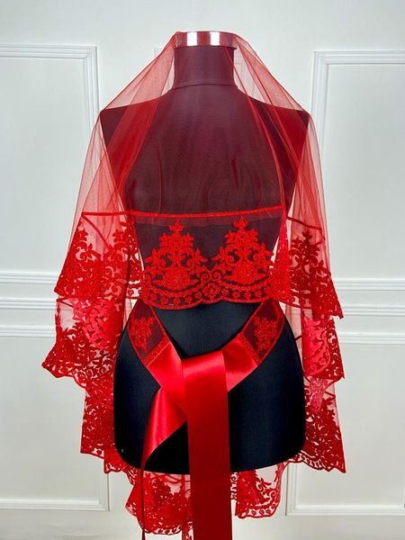 

bridal veils veil set wedding marriage henna night accessory flock printing silvery burgundy red color women 2021 groom, Black