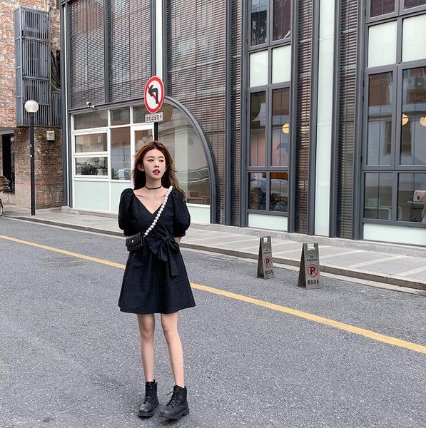 

casual dresses cmaz for women summer 2021 korean style, Black;gray