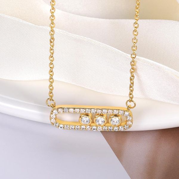 

pendant necklaces fashion zircon arab style bead necklace for women dainty wedding crystal jewelry stainless steel gold on oval gifts 2021, Silver