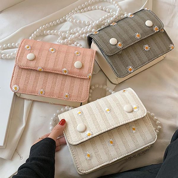 

evening bags women flap crossbody bag daisy flowers woven mini vintage ladies pearl handbags fashion cell phone