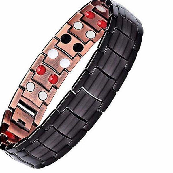 

link, chain men red copper bracelet double row negative ion magnet cx17, Black