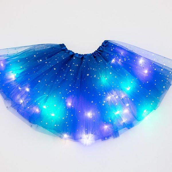 Festa decoração meninas ballet moda luz mágica tulle pettiskirt estrelas lantejoulas dancewear crianças roupas fofas glitter princesa tutu saia