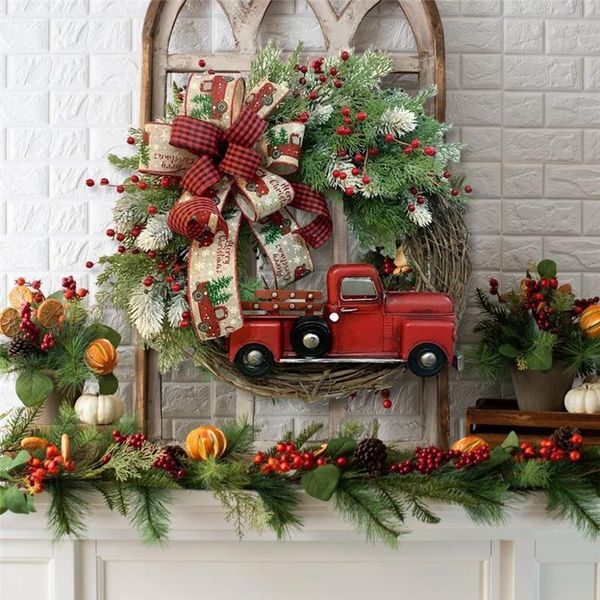 

decorative flowers & wreaths red truck christmas wreath autumn halloween front door hanging ornament festival home decoration nin668