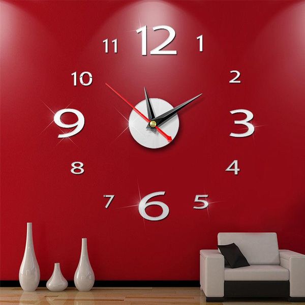 

desk & table clocks 3d diy wall clock home modern decoration crystal mirror art sticker digital display use european style