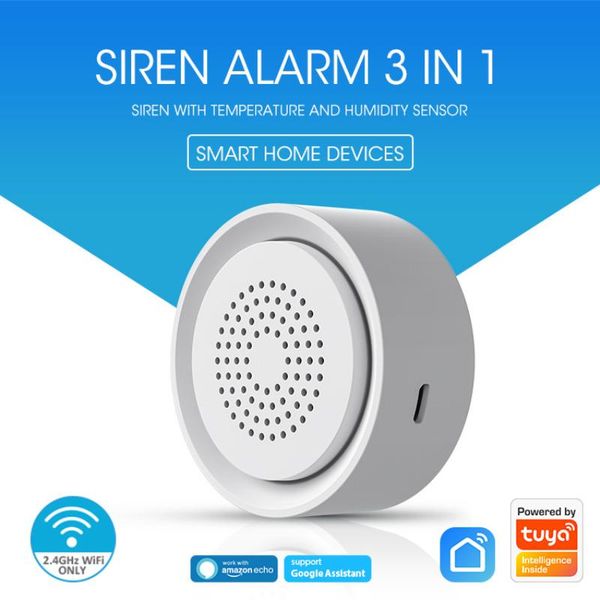 

smart home control tuya life wireless wifi siren alarm 3 in1 sensor sound security light app remote works with alexa