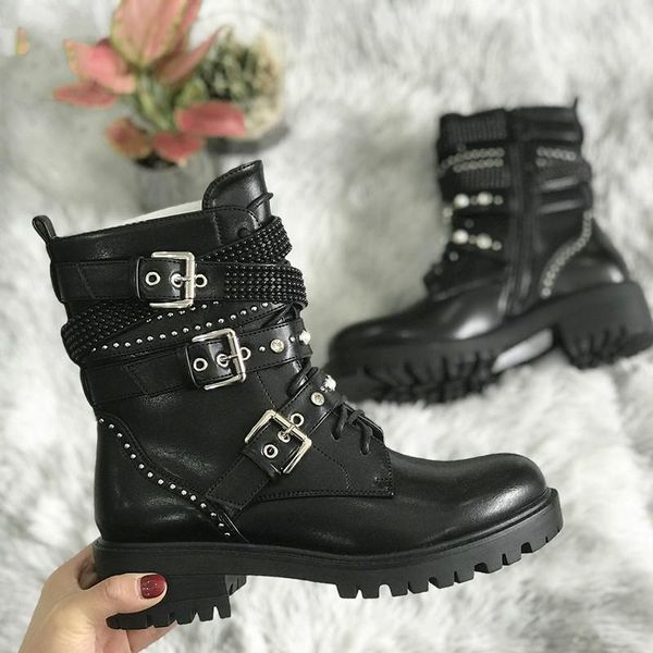 

boots ankle women frenulum bnuckle party chunky shoes winter fashion plush fur, Black