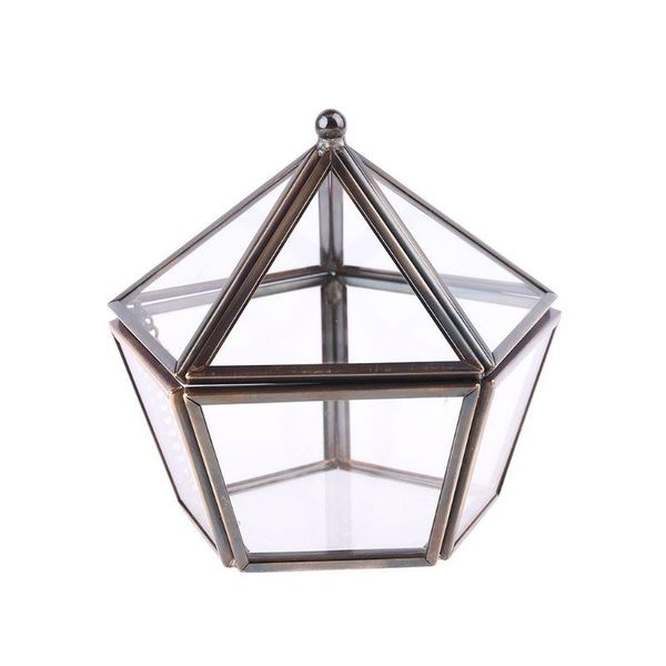 

storage boxes & bins pentagon geometric clear glass ring box jewelry case necklace bracelet earring bronze wedding decor