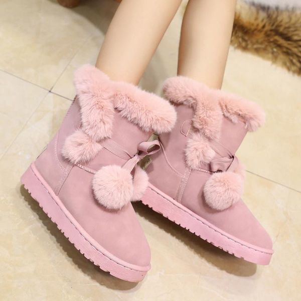 

boots warm fur women snow cute suede winter shoes ball mid-calf female fashion non-slip casual shoe tyh6, Black