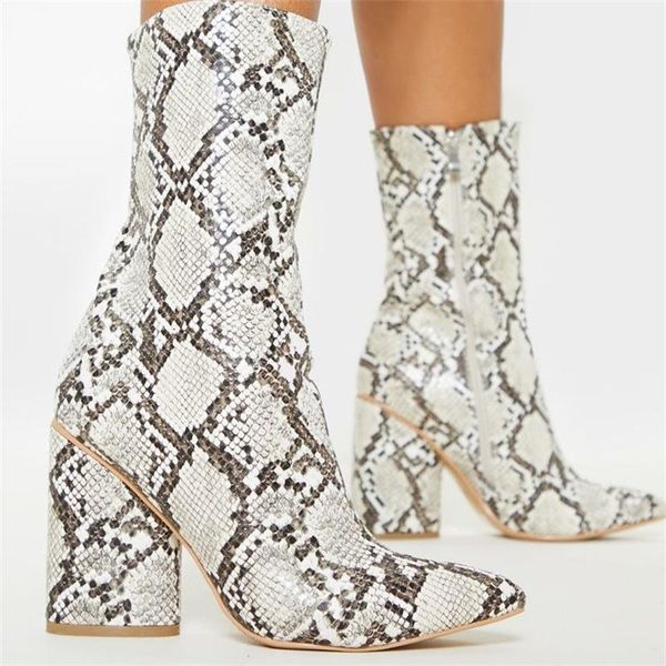 

boots autumn pointed thick high heel snake pattern women's fashion short big size shoes 43, Black