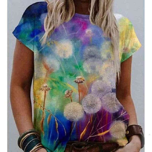 

women's t-shirt 2021 watercolor flower print v-neck short sleeve cx1n, White