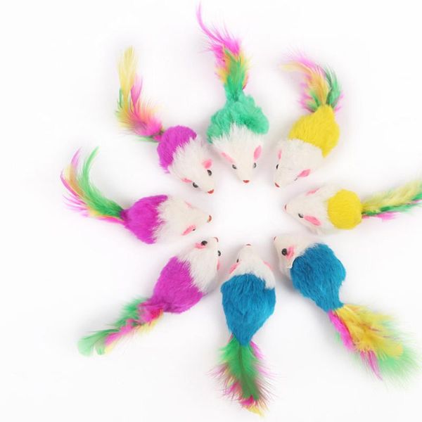 

1pcs mouse toy interactive fake feather pet training cats creative toys for cat kitten playing supplies random color