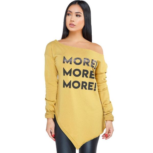 

women's t-shirt 2021 womens tshirts casual long sleeve skew collar womans fashionable irregular crop clothing more letter print t shir, White