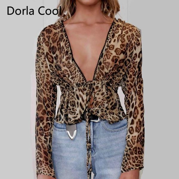 

women's blouses & shirts retro leopard printed blouse sashes deep v-neck night club party shirt long sleeves lace patchwork blusas, White