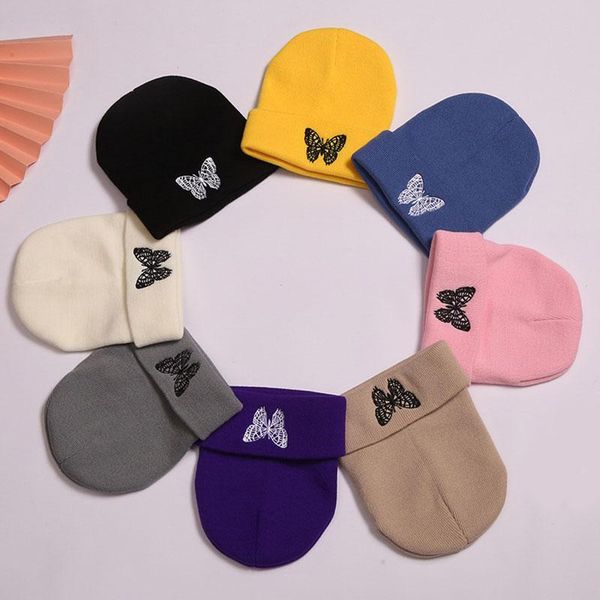 

beanies fashion winter knitted beanie hats butterfly embroidery warm ski women's hat outdoor skullies caps soft cap bonnet men women