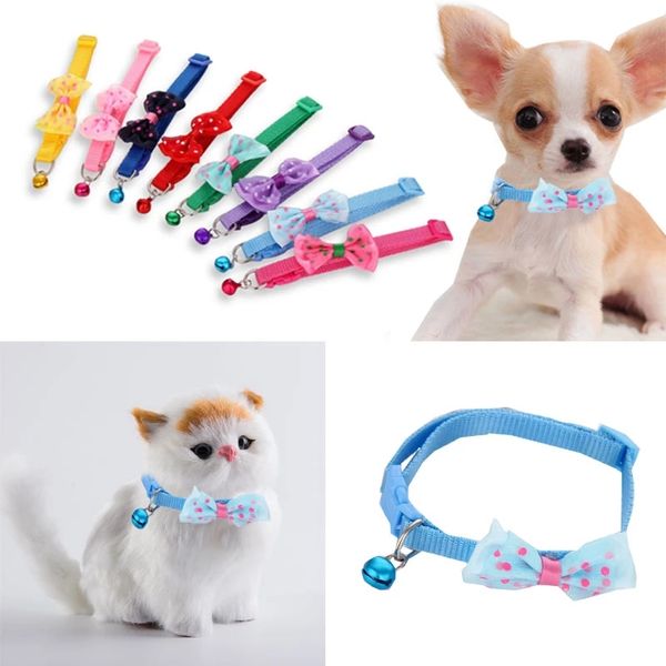 Регулируемые милые галстуки Собака CAT Pet Bow Collars Bell Candy Bowtie Bowknot Щенок Собаки Воротник 8 Цветных шейных ремень WLL19