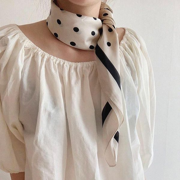 

scarves &dolphin women retro small dot print scarf 70x70cm french cream white chiffon headbands bandana bag ribbon neckerchief hijab, Blue;gray