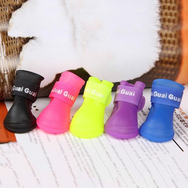 

dog apparel 4pcs pet shoes waterproof rain for puppy rubber boots candy color products
