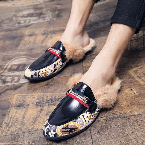 

slippers mules black leather shoes men half for fashion designer luxury zapatillas hombre casual sepatu slip on pria