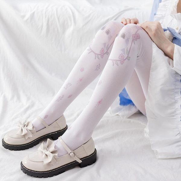 

socks & hosiery japanese lolita white pantyhose fairy tale cartoon cat girls pattern kawaii tights women cosplay stockings ., Black;white