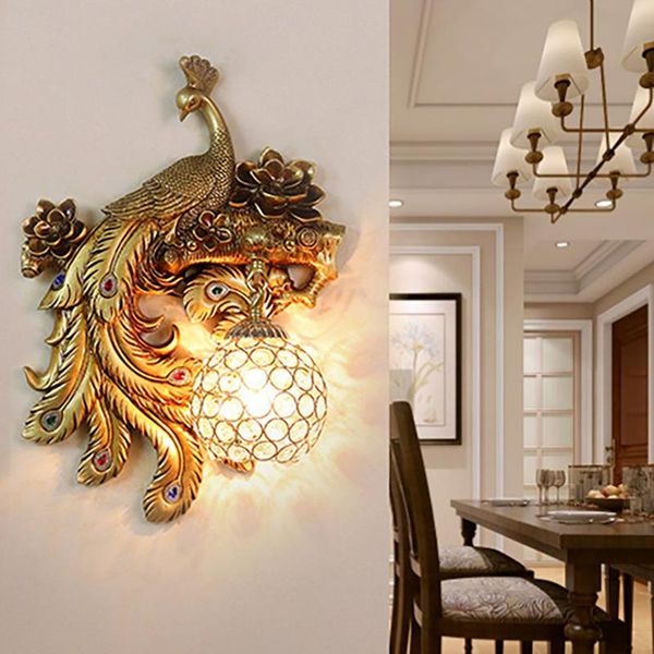 

wall lamps nordic retro resin lamp living room bedroom sofa tv background light indoor decor lighting peacock sconce
