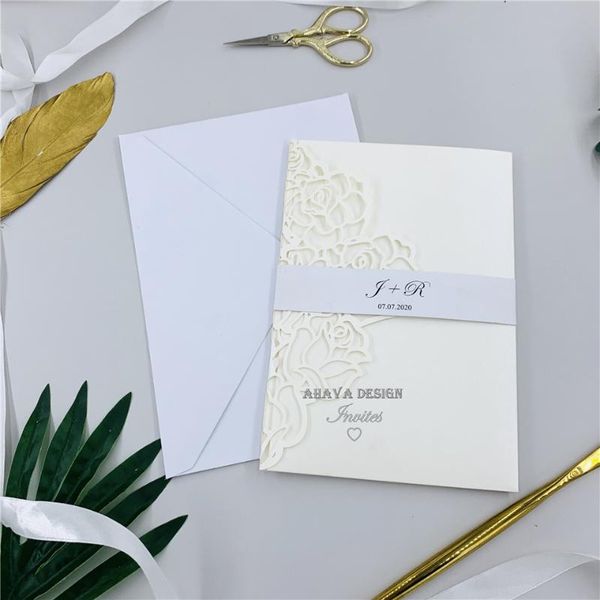 

greeting cards elegant modern ivory laser cut pocket wedding invitation suite with rsvp card and envelope