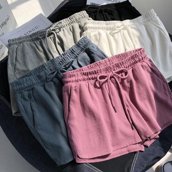

women's shorts online ladies summer short pants baggy lace up wide leg plain color all-match casual, White;black