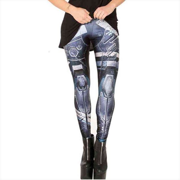 

womens blue robot printing leggings pants maiden girls shiny spandex stretchy leggings skinny footless plus size, Black