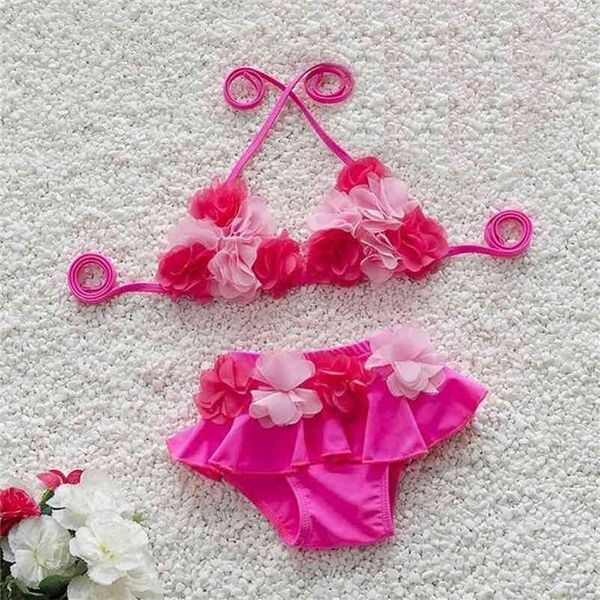 Bonitinha 3D Flores 0-24m Bebê Swim Suit Criança Menina Swimwear Infantil Babini Bathing Terno Biquini Infantil 210529