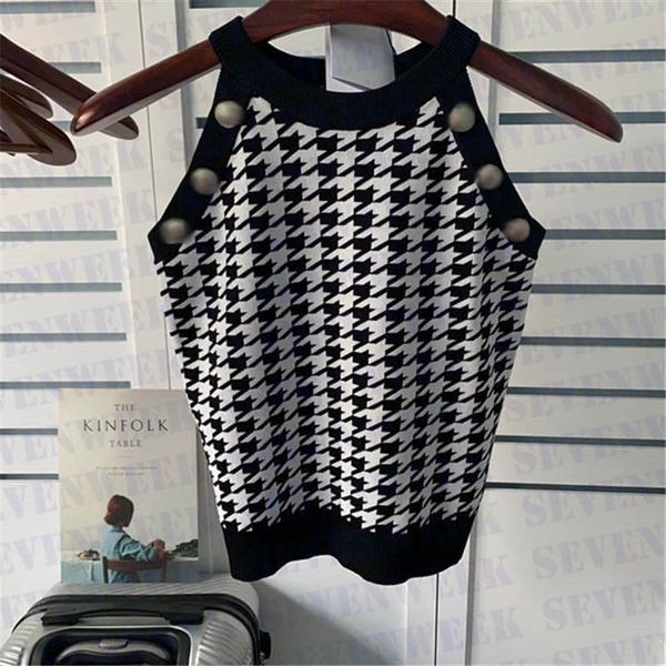 

fashion plaid pattern slim vest t shirts designer womens tees sleeveless knits clothing 3 colors, White
