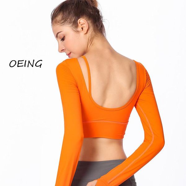

entgoing women long sleeve yoga gym crop sports shirt backless workout outfit