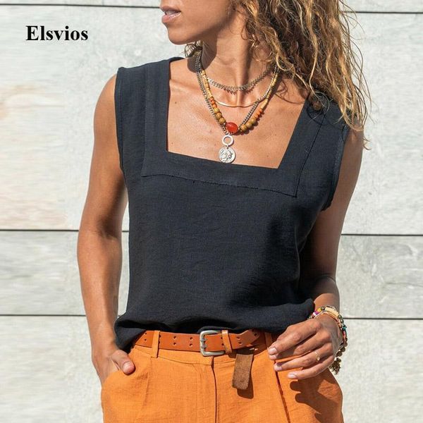 

women's blouses & shirts elegant square collar solid shirt blusa casual loose women vest summer sleeveless office lady blouse pullover, White