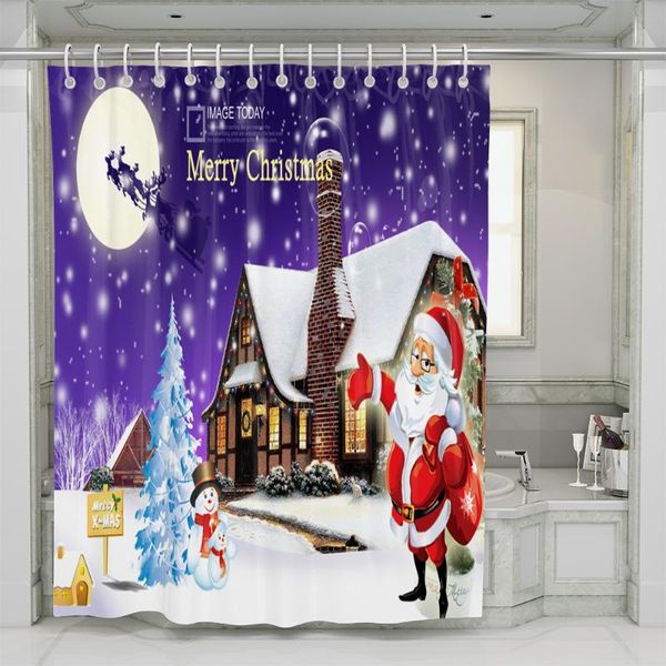 Duschvorhänge Vorhang 3D Wasserdicht Badezimmer Landschaft Weihnachtsmann Moderne Weihnachten Polyester Stoff Bad Home Decor Set
